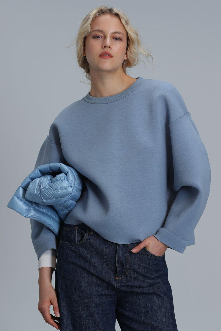 Selın Women's Knitted Sweatshirt Blue - Texmart