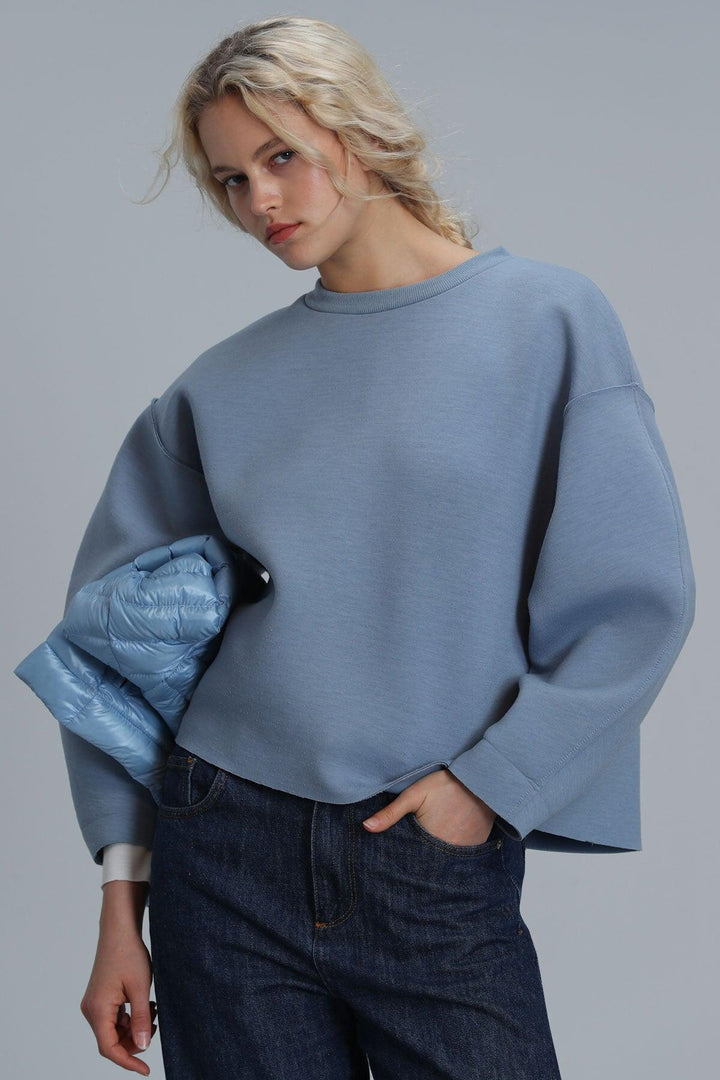 Selın Women's Knitted Sweatshirt Blue - Texmart