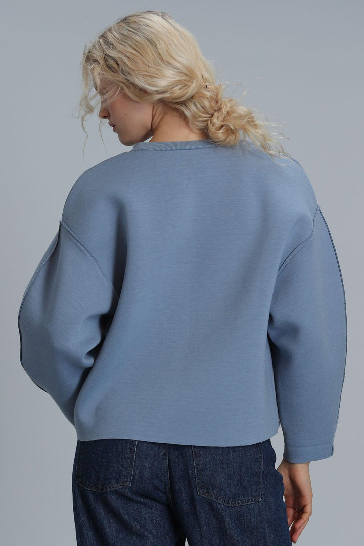 Selın Women's Knitted Sweatshirt Blue - Texmart