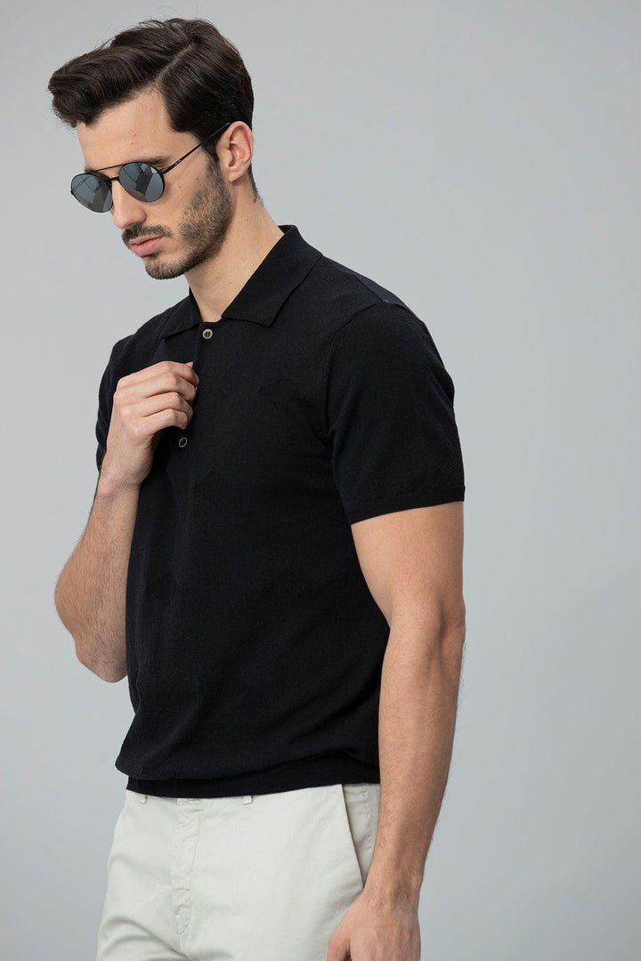 Black Sun Knitwear Polo T-Shirt: The Perfect Blend of Comfort and Style for Men - Texmart