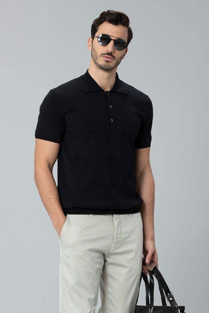 Black Sun Knitwear Polo T-Shirt: The Perfect Blend of Comfort and Style for Men - Texmart