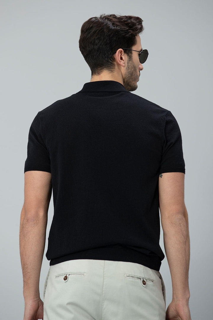 Black Sun Knitwear Polo T-Shirt: The Perfect Blend of Comfort and Style for Men - Texmart