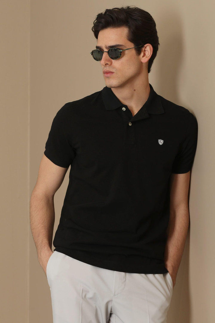 Classic Comfort: Men's 100% Cotton Polo Neck T-Shirt in Black - Texmart