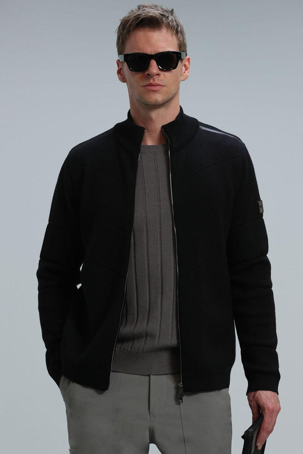 Classic Elegance Men's Cardigan - Timeless Black Comfort - Texmart