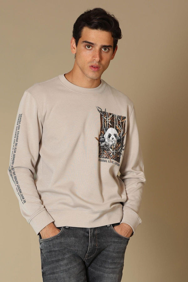 Cozy Earth-Tone Comfort: Men's Nature-Inspired Sweatshirt in Beige - Texmart