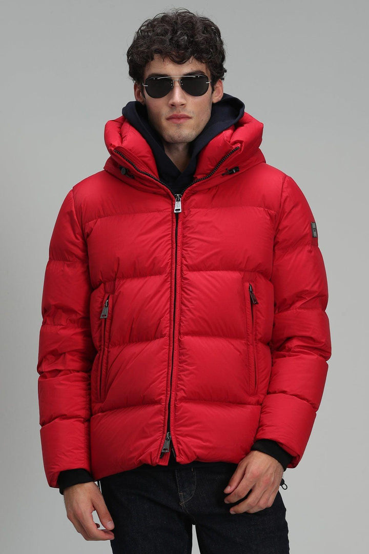 Crimson Elegance: Men's Goose Feather Coat in Fiery Red - Texmart