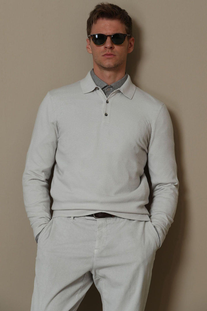 Elevate your Style with the LuxeBlend Men's Ecru Sweater - Texmart