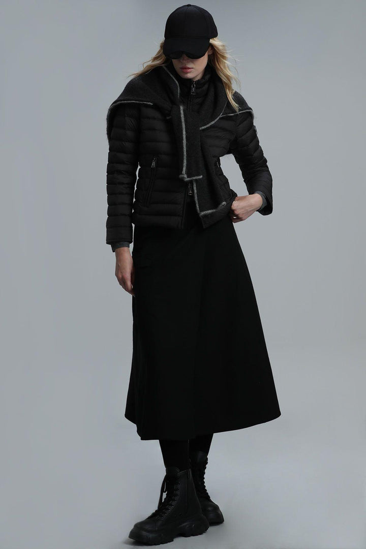 Feathered Black Winter Coat - Texmart