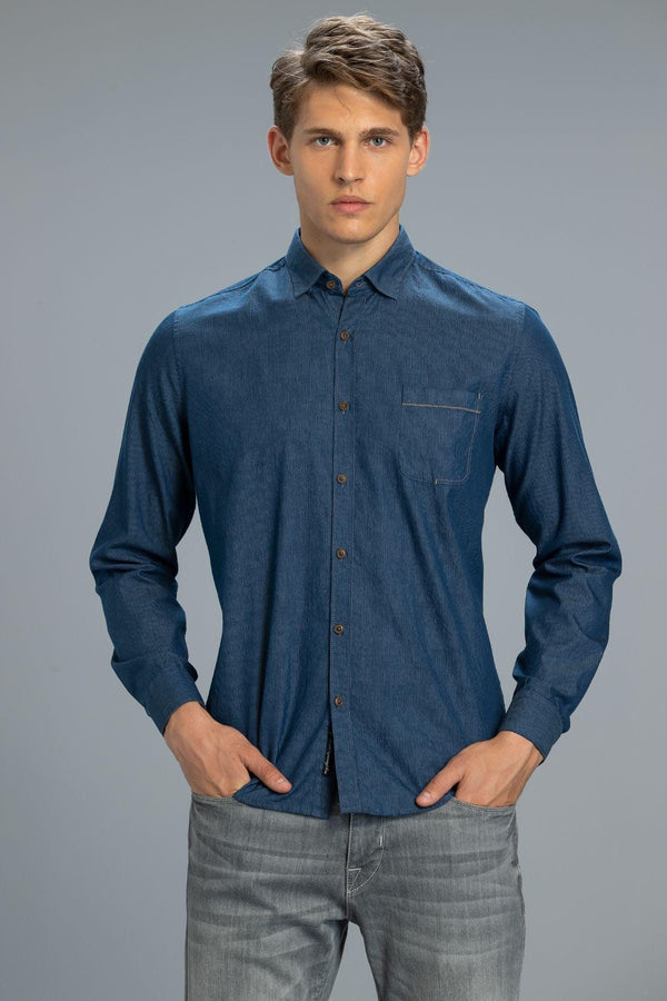 Indigo Elegance: The Ultimate Comfort Slim Fit Shirt for Men - Texmart