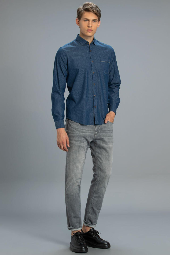 Indigo Elegance: The Ultimate Comfort Slim Fit Shirt for Men - Texmart