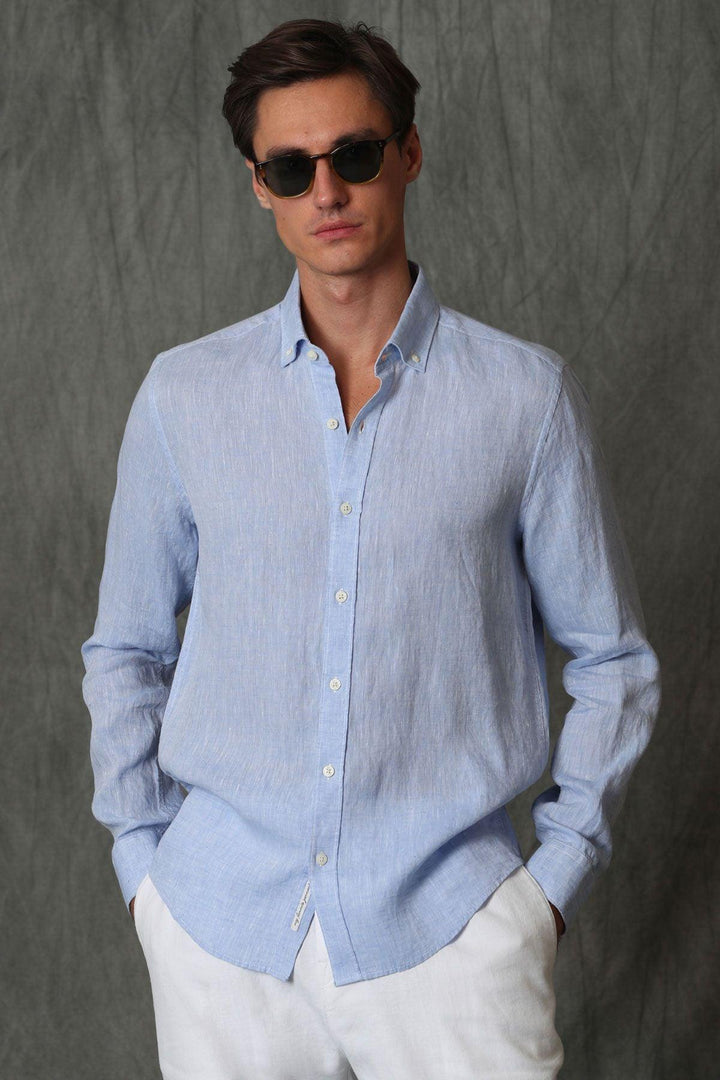 Light Blue Linen Comfort Fit Shirt for Men - The Ultimate Blend of Style and Comfort - Texmart