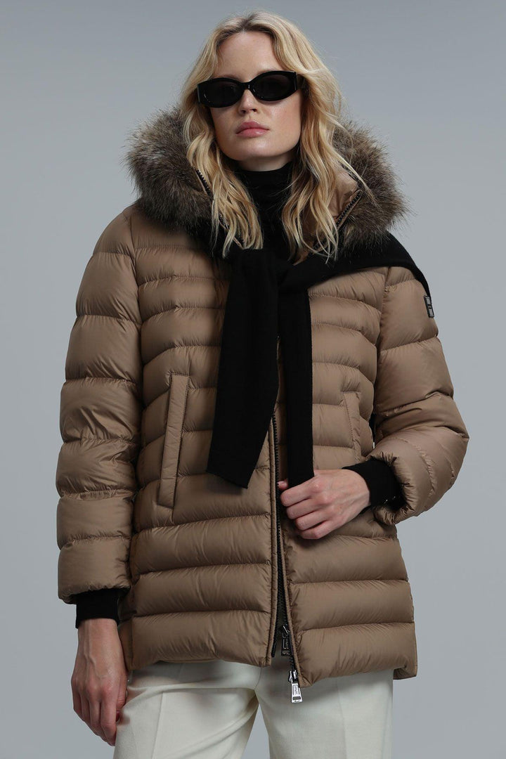 Luxe Beige Feathered Coat - Texmart