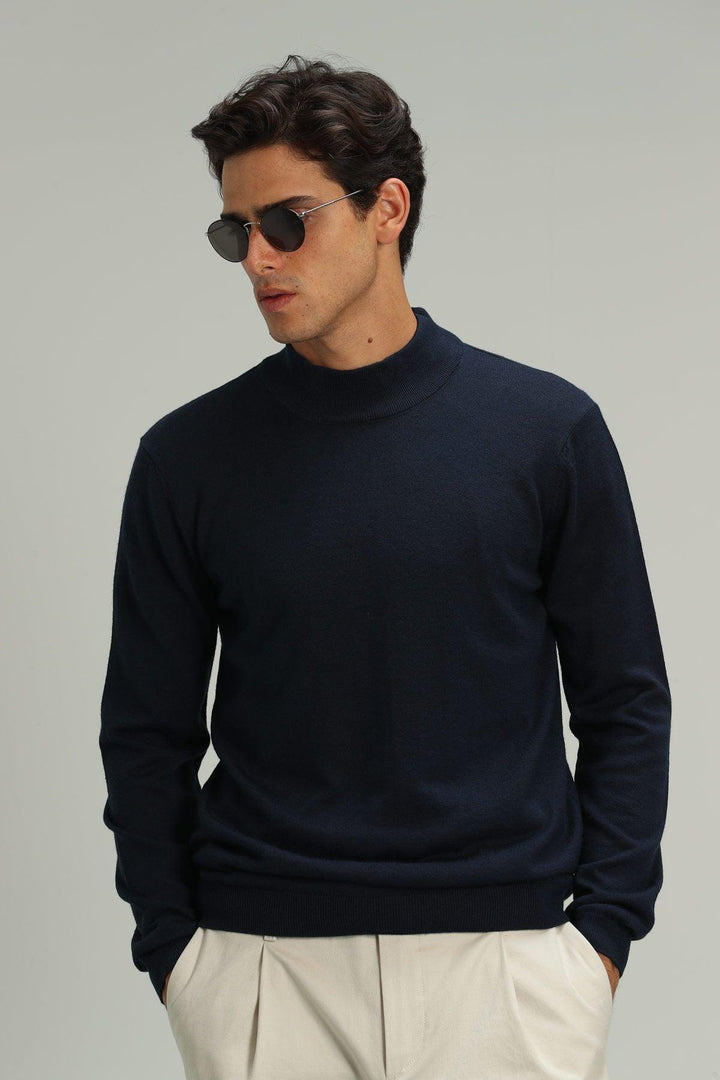 Midnight Blue Wool Blend Sweater - Classic Comfort and Style - Texmart