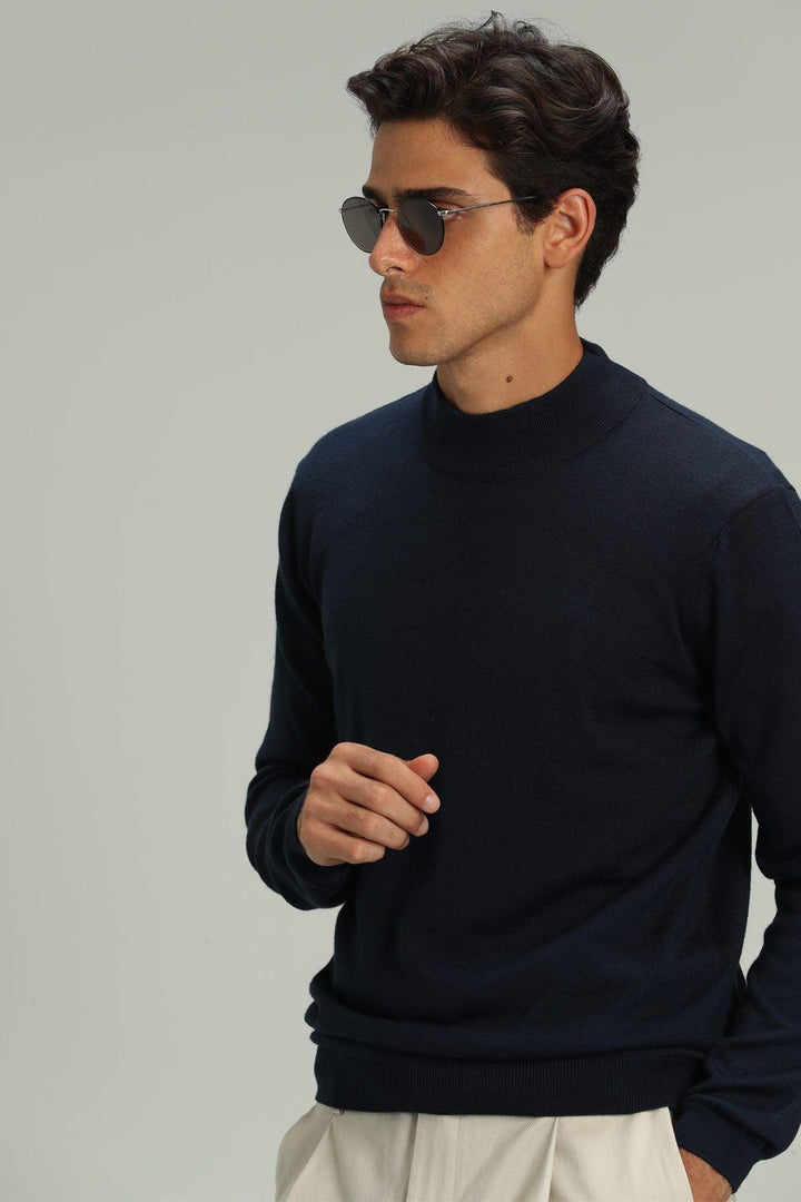 Midnight Blue Wool Blend Sweater - Classic Comfort and Style - Texmart