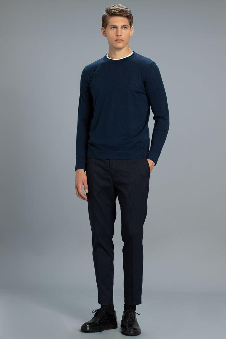 Midnight Blue Wool-Blend Sweater - Texmart