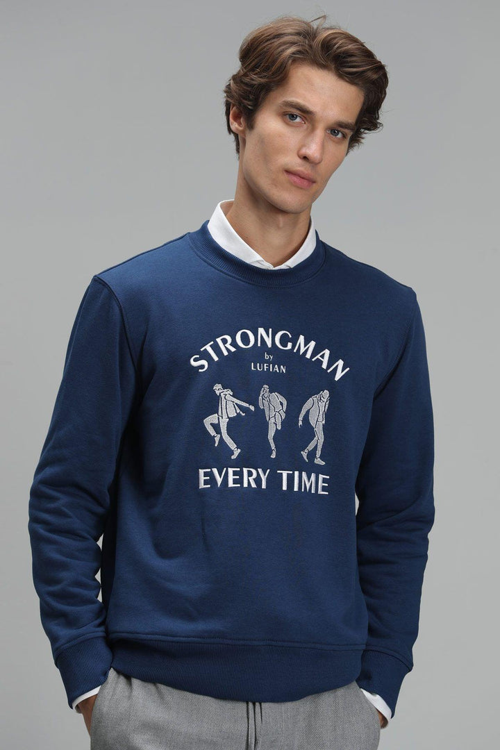 Nautical Comfort: Men's Coastal Navy Blue Knit Sweatshirt - Texmart