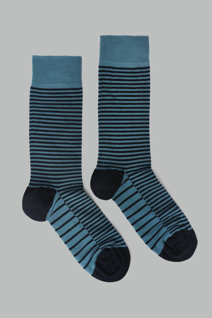 Nautical Elegance: Navy Blue Cotton Blend Men's Dress Socks - Texmart