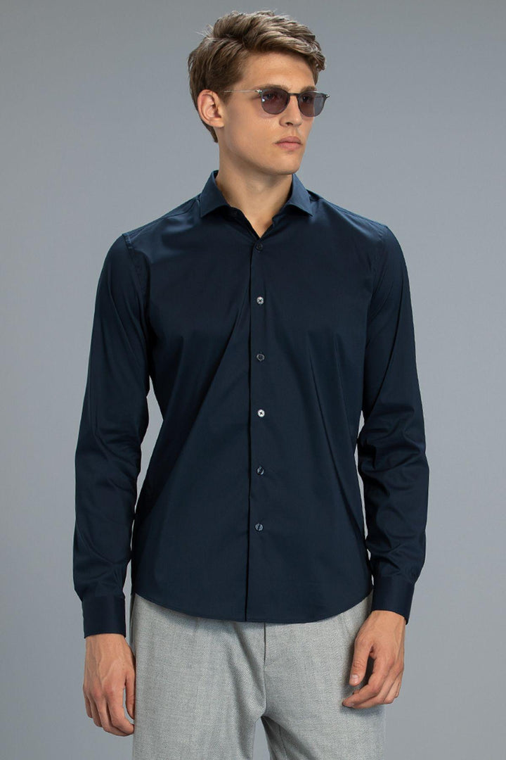 Nautical Navy Elegance: Men's Smart Shirt with a Sleek Fit and Comfort Blend - Texmart