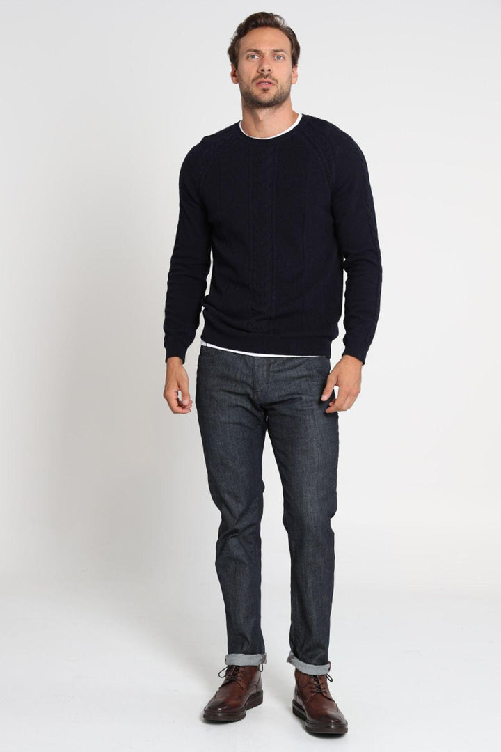 Navy Bliss Men's Tri-Blend Comfort Sweater: The Perfect Fusion of Style and Coziness - Texmart