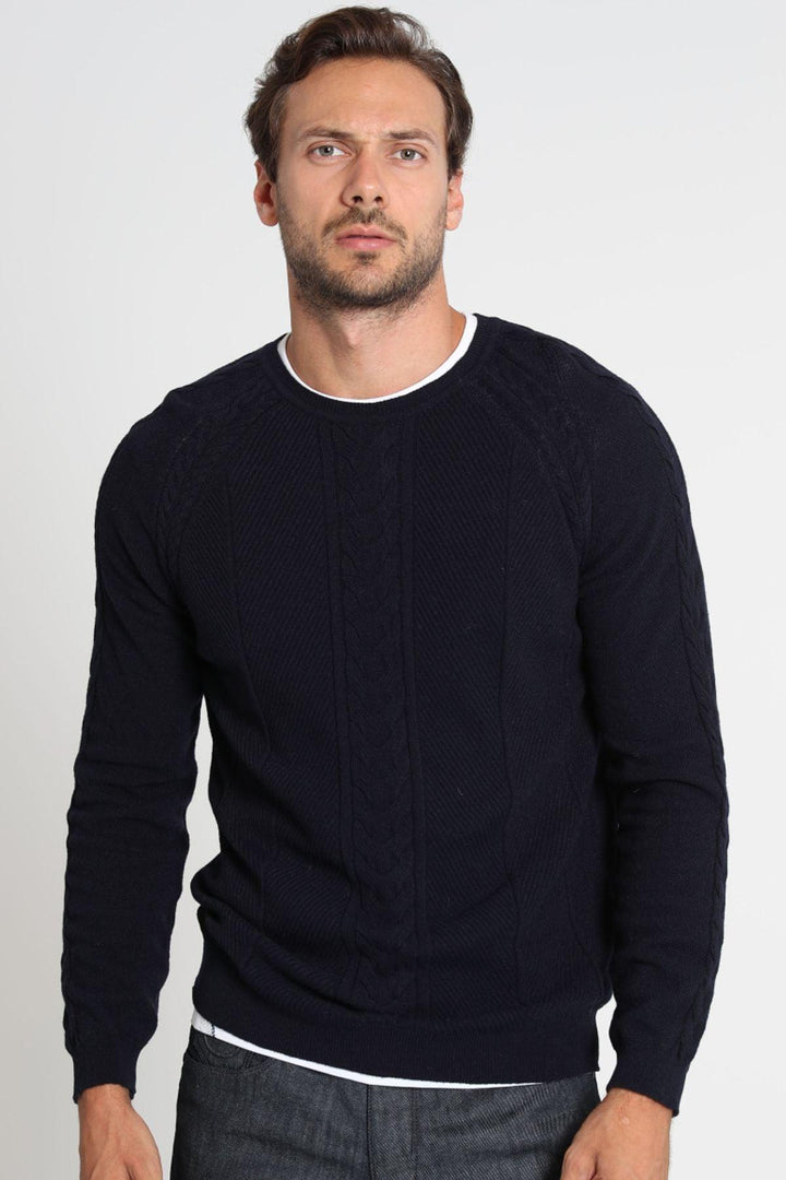 Navy Bliss Men's Tri-Blend Comfort Sweater: The Perfect Fusion of Style and Coziness - Texmart