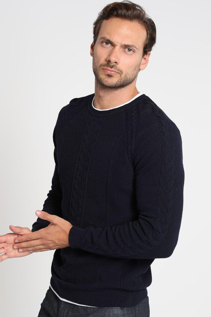 Navy Bliss Men's Tri-Blend Comfort Sweater: The Perfect Fusion of Style and Coziness - Texmart