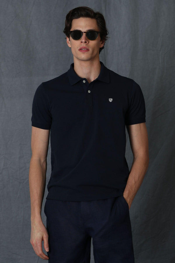 Navy Blue Cotton Polo Neck Men's T-Shirt by Laon Sports: A Classic Blend of Comfort and Style - Texmart