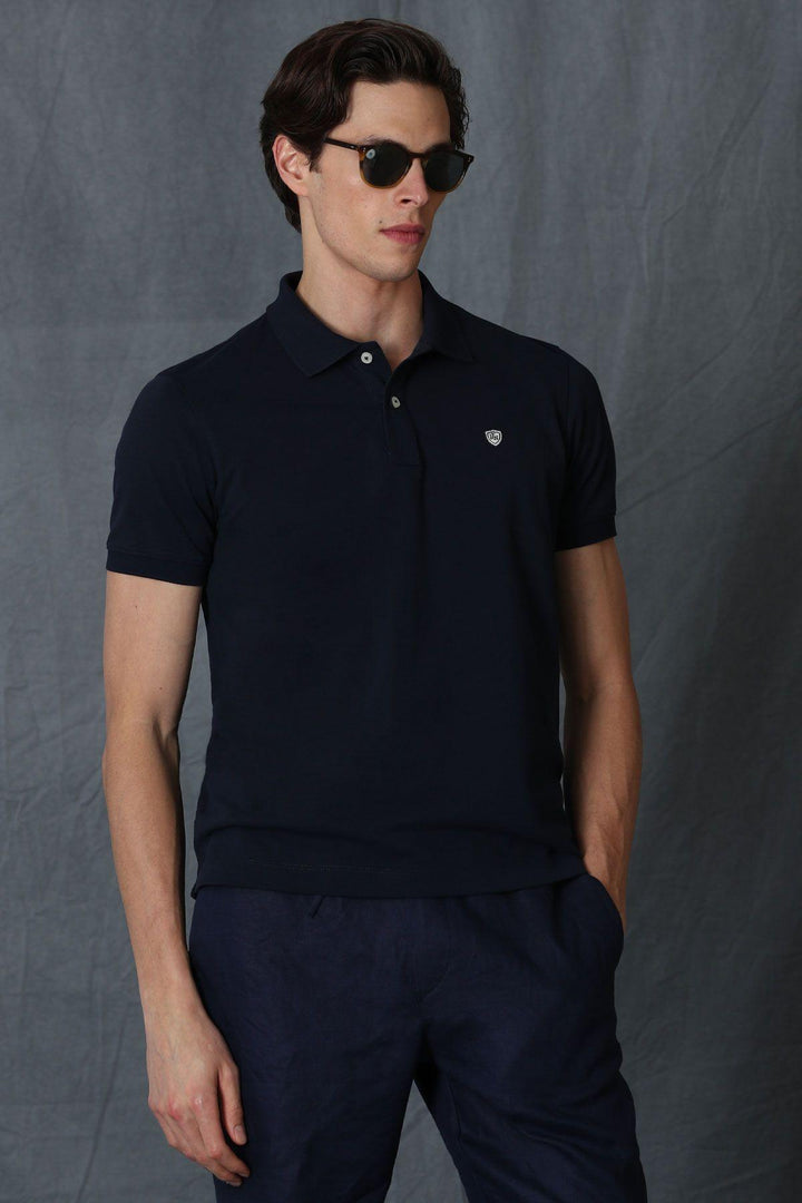 Navy Blue Cotton Polo Neck Men's T-Shirt by Laon Sports: A Classic Blend of Comfort and Style - Texmart