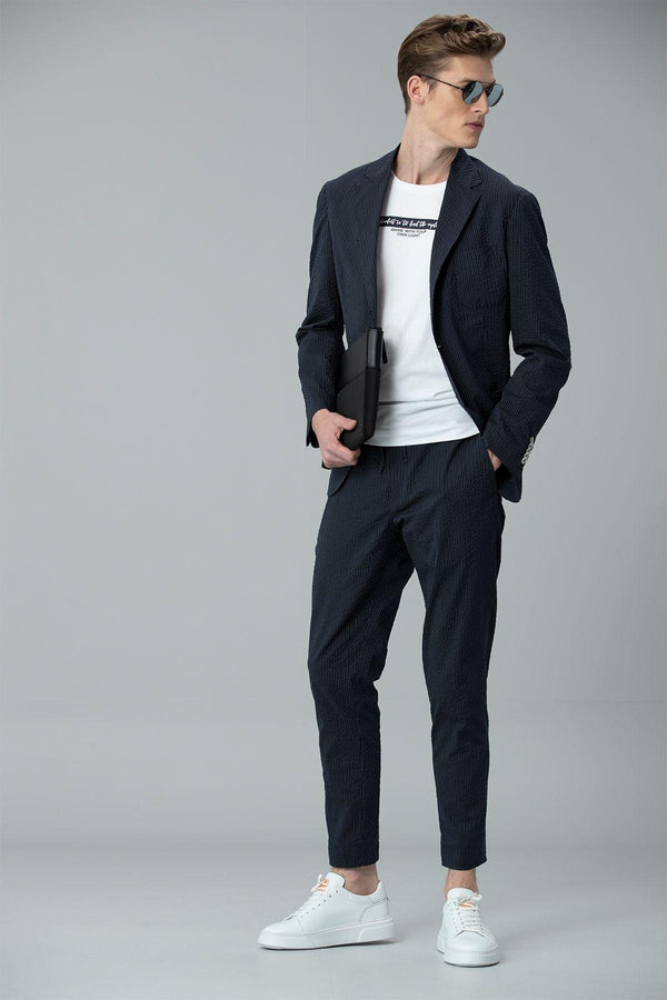 Navy Blue Elegance: Monoba's Sophisticated Slim-Fit Chino Trousers for Men - Texmart