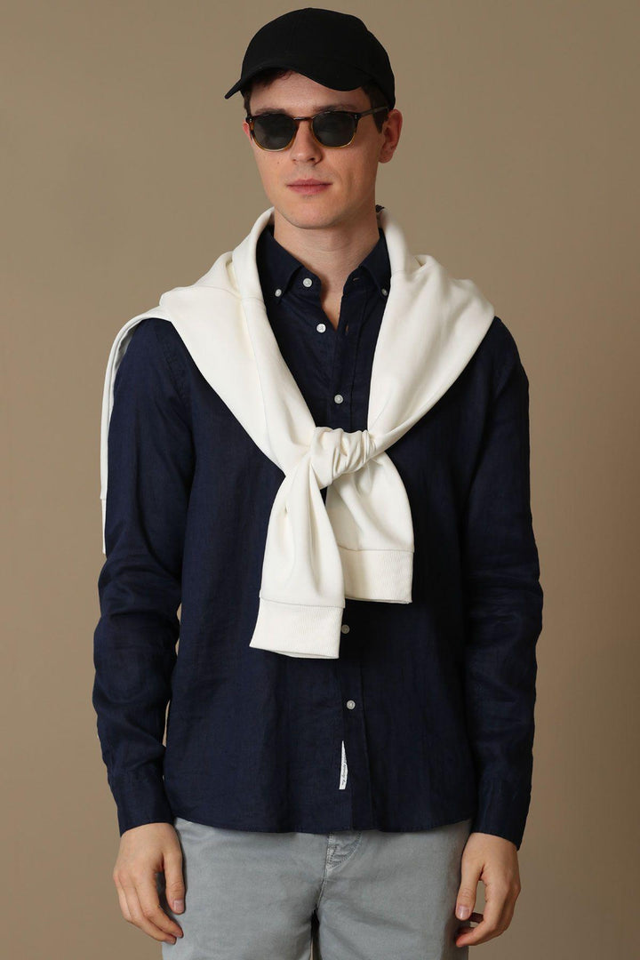 Navy Blue Linen Elegance: The Ultimate Comfort Fit Men's Shirt - Texmart