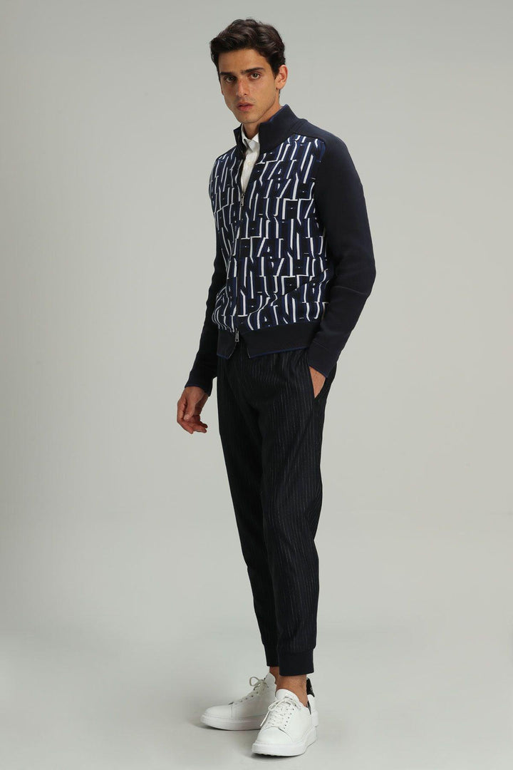 Navy Blue Polyamide Knit Men's Cardigan: Elevate Your Style with Timeless Sophistication - Texmart