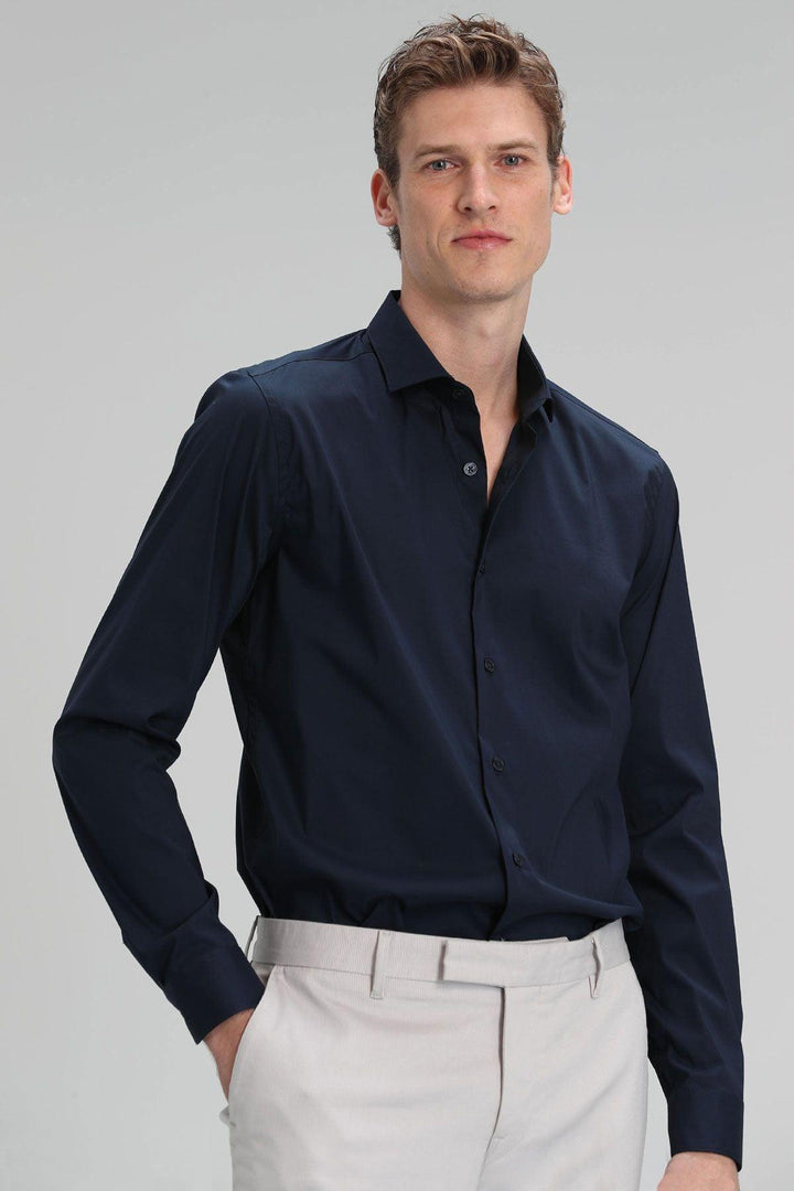 Navy Blue Slim Fit Austin Men's Basic Shirt: The Ultimate Wardrobe Essential for Men - Texmart