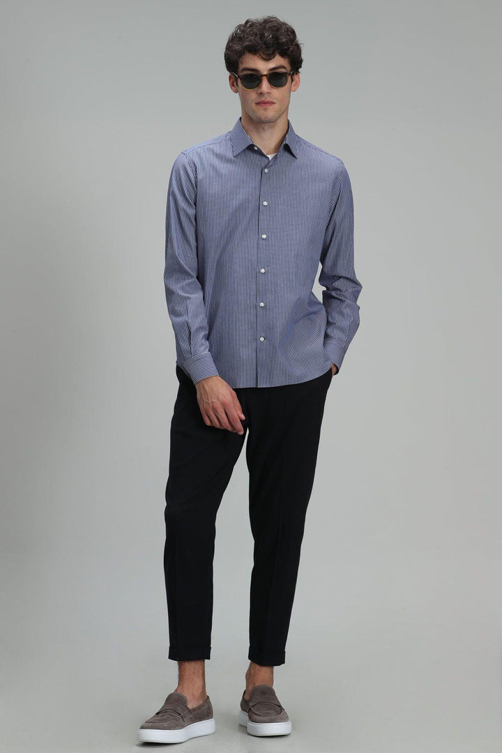 Navy Blue Slim Fit Men's Basic Shirt: The Perfect Blend of Style and Comfort - Texmart