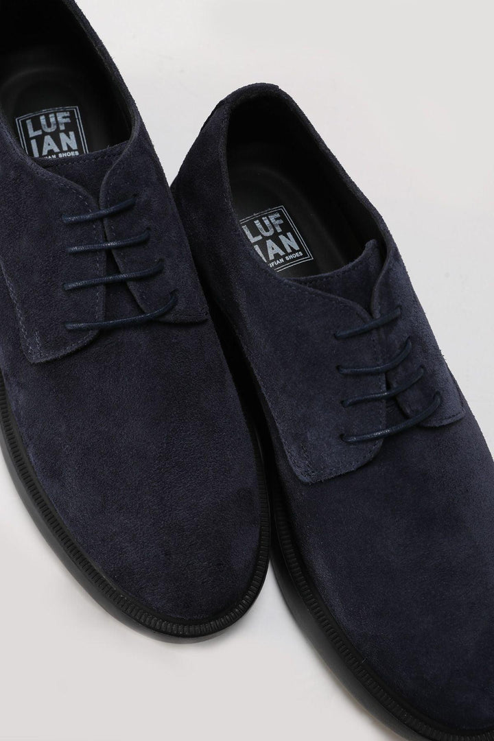 Navy Blue Suede Elegance: Velluto Men's Genuine Leather Casual Shoes - Texmart