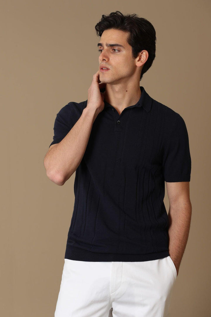 Navy Blue Tri-Blend Men's Short Sleeve Sweater: The Perfect Blend of Style and Comfort - Texmart