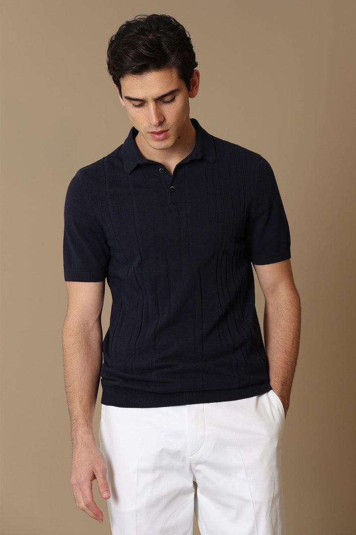 Navy Blue Tri-Blend Men's Short Sleeve Sweater: The Perfect Blend of Style and Comfort - Texmart