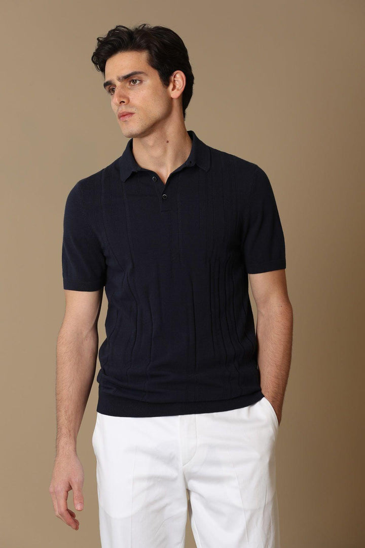 Navy Blue Tri-Blend Men's Short Sleeve Sweater: The Perfect Blend of Style and Comfort - Texmart