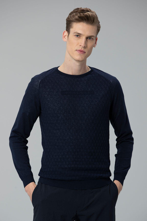 Navy Cotton Blend Sweater - Texmart