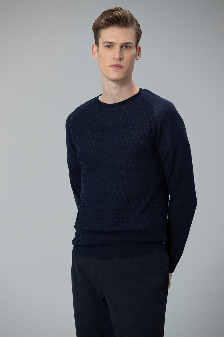 Navy Cotton Blend Sweater - Texmart