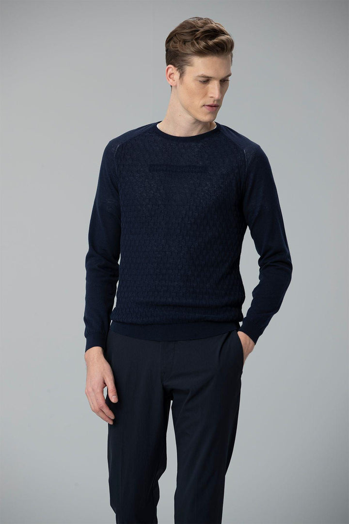 Navy Cotton Blend Sweater - Texmart