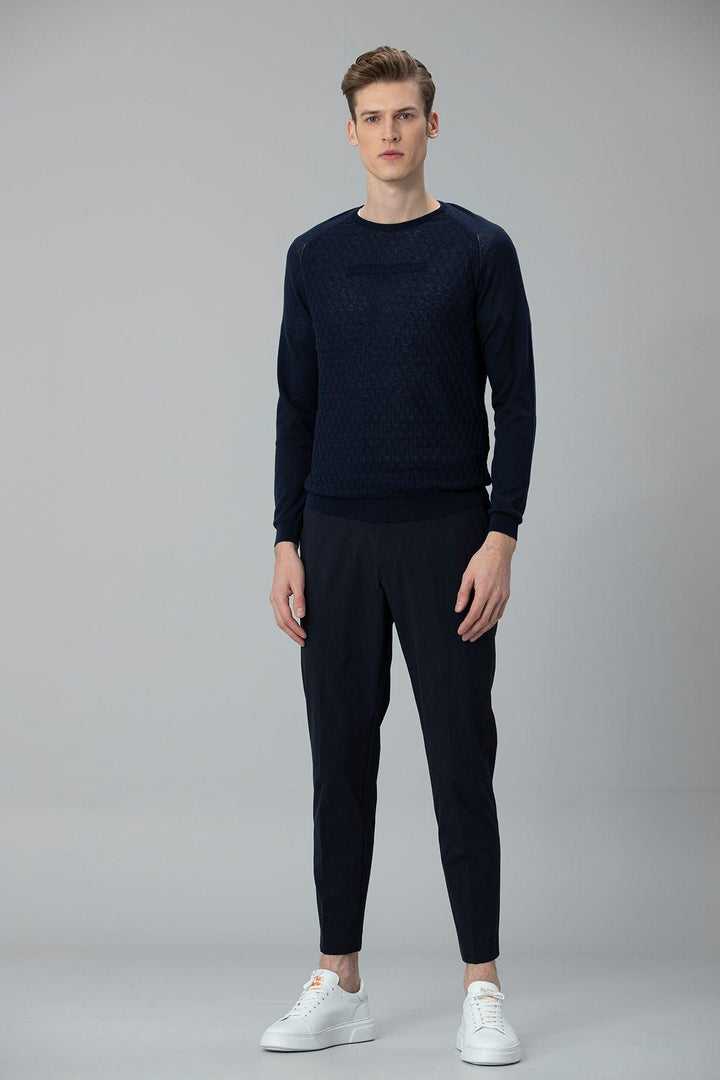 Navy Cotton Blend Sweater - Texmart