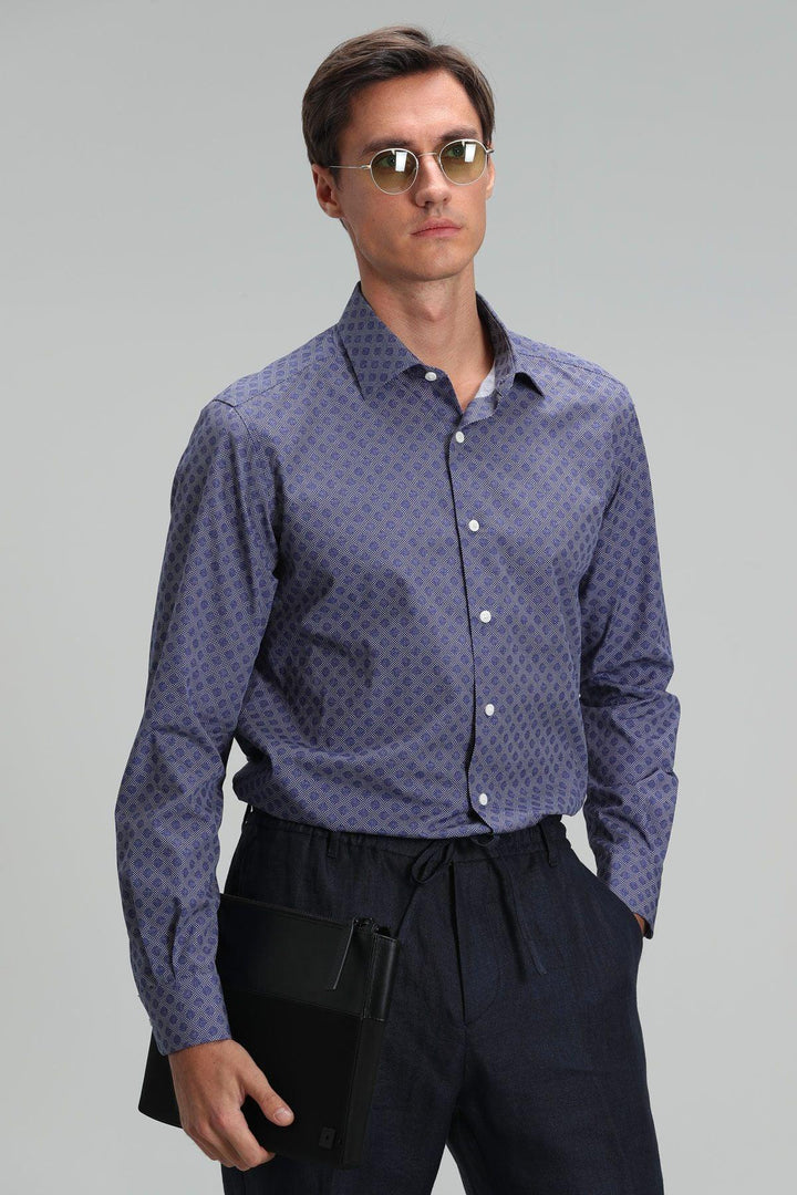 Navy Elegance: Benjamin Men's Smart Shirt in Slim Fit, Crafted with Cotton and Polyester Blend for Style and Comfort - Texmart