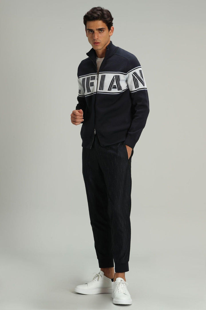 Navy Elegance: The Ultimate Men's Polyamide Knitwear Cardigan - Texmart