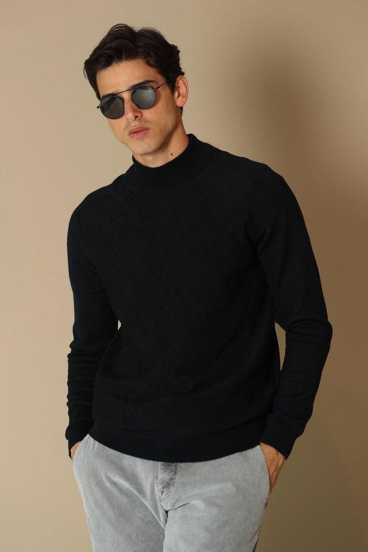 Navy Wool Blend Sweater - Texmart