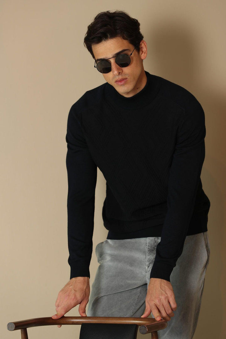 Navy Wool Blend Sweater - Texmart