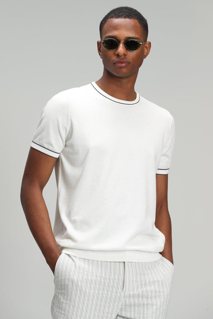 Off White Cotton-Nylon Blend Arles Men's Short Sleeve Sweater: Elevate Your Style with Comfort and Versatility - Texmart