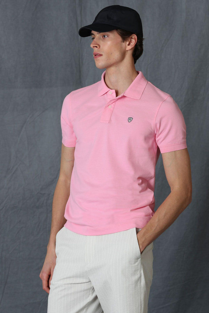 Pink Cotton Knit Polo Neck Men's T-Shirt by Laon Sports: Comfortable and Stylish Statement Piece for Any Occasion - Texmart