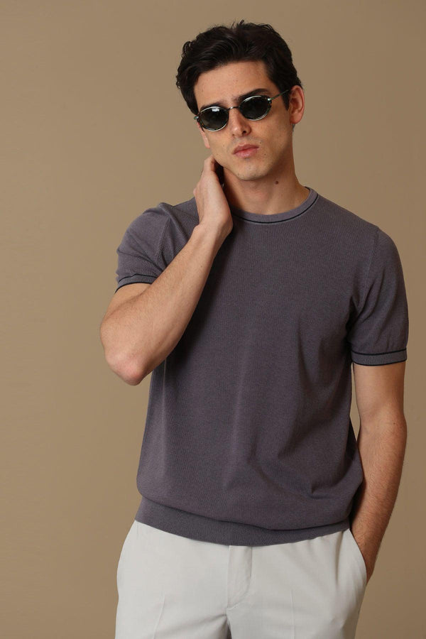 Plum Perfection: The Arles Men's Short Sleeve Sweater - Texmart