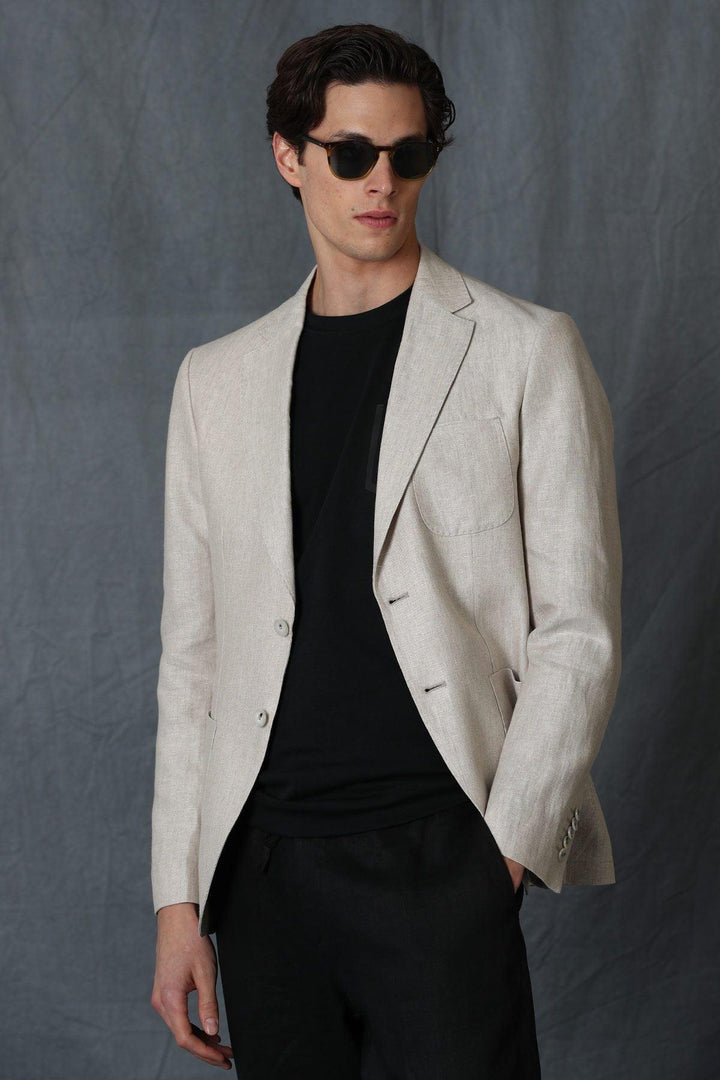 Refined Elegance: Beige Linen Blazer by Kevin Sports - Texmart