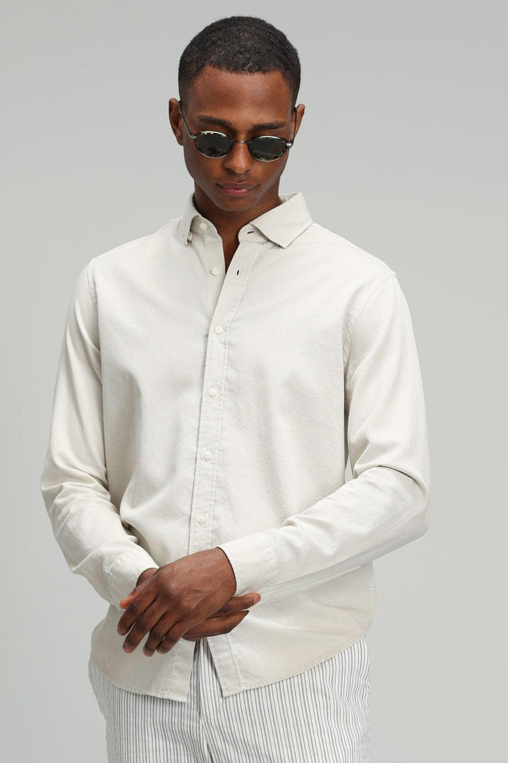 Refined Elegance: The Beige Comfort Slim Fit Smart Shirt for Men by Lora - Texmart