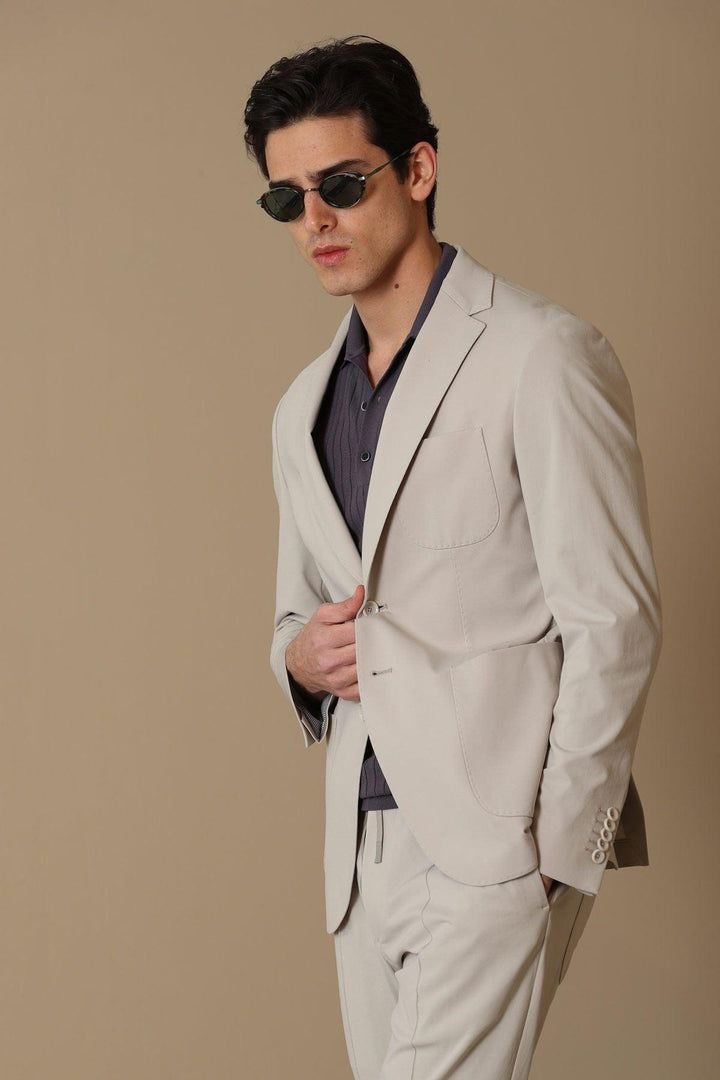 Refined Elegance: The Beige Slim Fit Men's Blazer by Piton Sports - Texmart